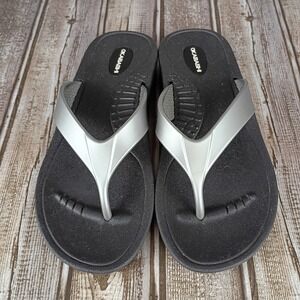 Okabashi Womens Indigo Flip Flops Black Silver Comfort Thong Sandals Size M 7-8